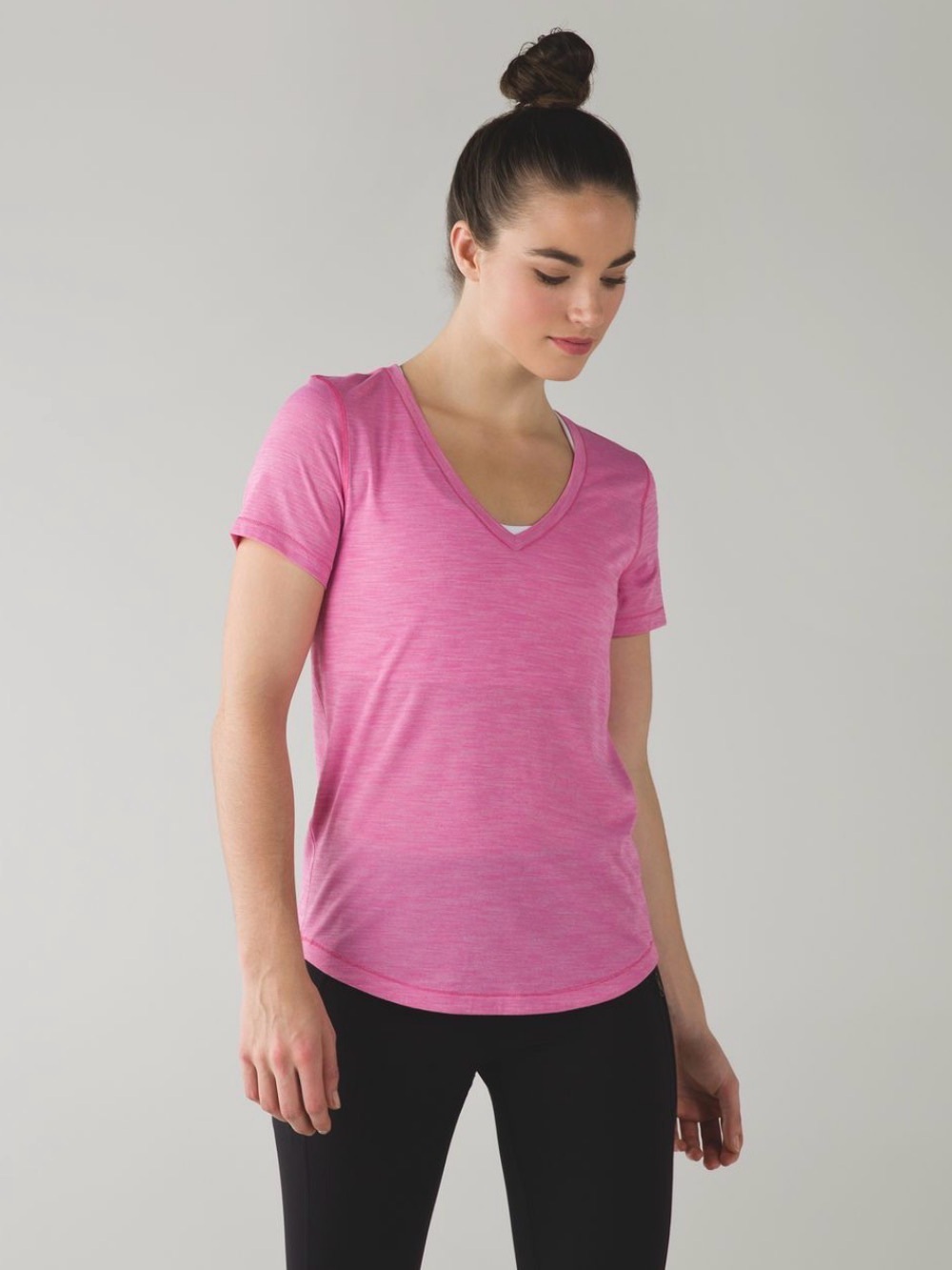 Lululemon🍋 What The Sport V-Neck Tee in Heathered Pink Paradise Size 6